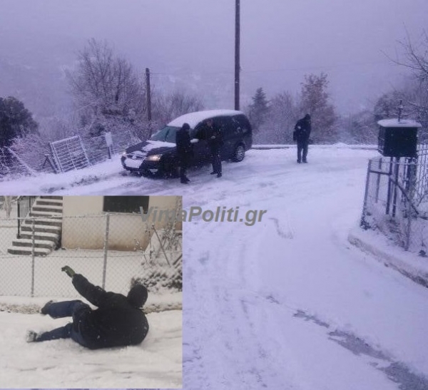 Καρπενήσι:Νεκροφόρα κόλλησε σε παγωμένο δρόμο στο χωριό Μουζίλο